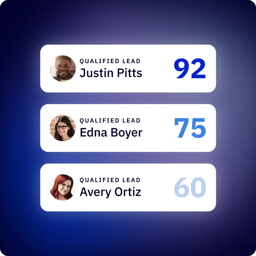 Three qualified leads in ActiveCampaign with lead scores of 92, 75 and 60