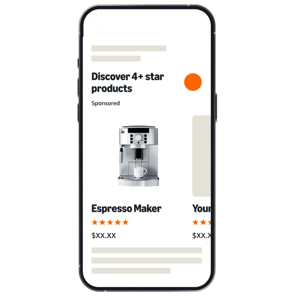 Amazon Ads example of a Sponsored Products ad for an espresso maker in mobile search results