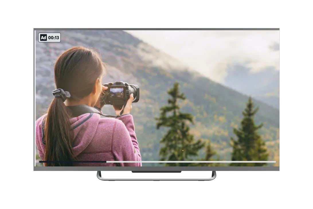 Amazon Ads example of a streaming TV ad playing on a television with an ad timer