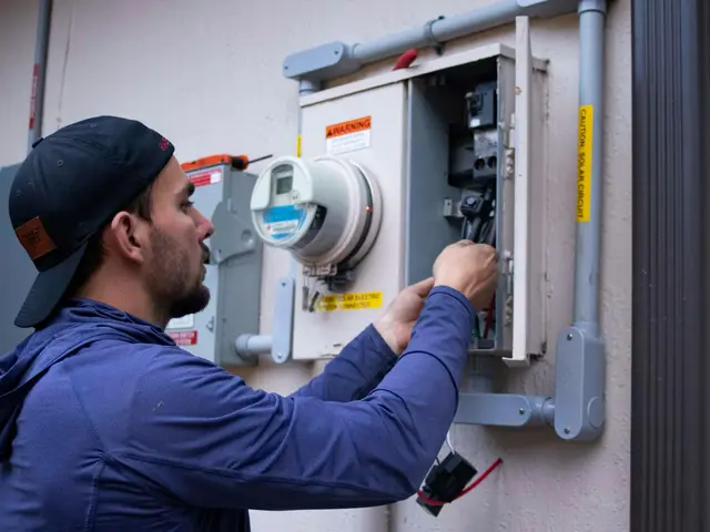 Electrician working on a home’s electric meter