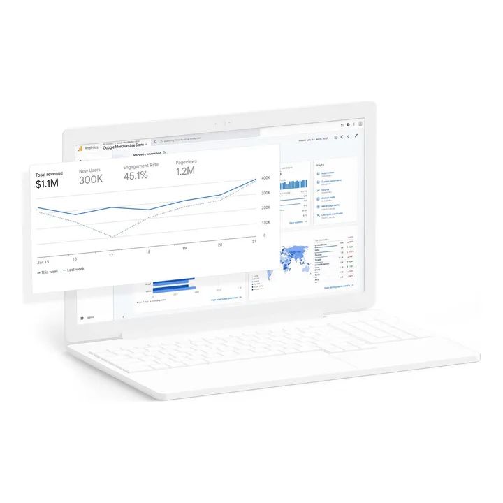 Google Analytics 4 reports snapshot with revenue, users and engagement, an image from Google