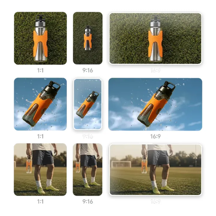 Google illustration of one product ad cut in square, vertical and wide versions for different screens