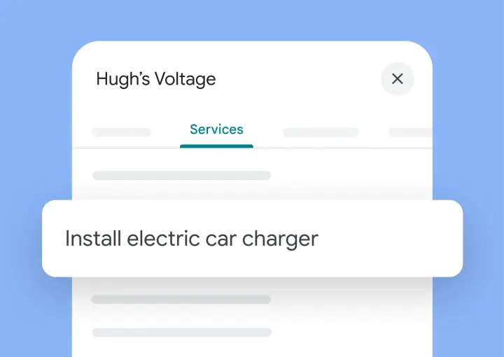 Services tab on a Google Business Profile highlighting the service Install electric car charger