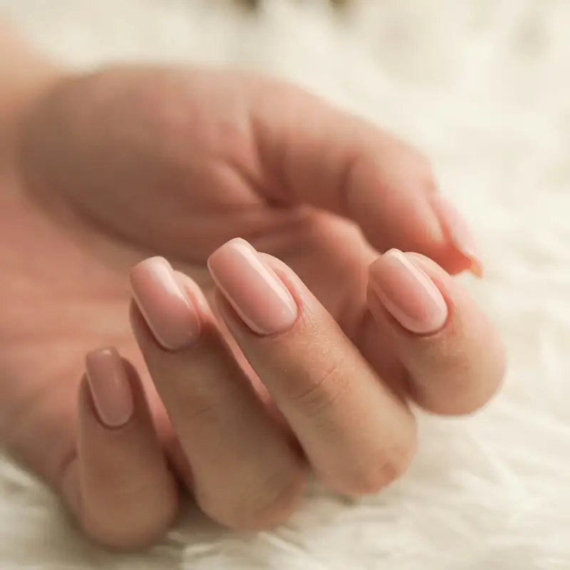 Email header photo: a hand with a fresh light pink manicure resting on a soft white surface