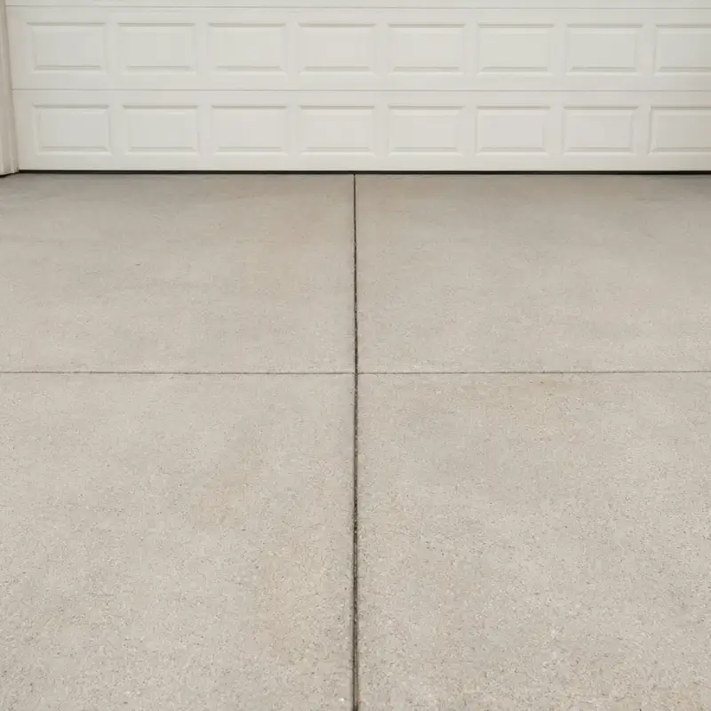 Email header photo: a clean, light gray concrete driveway with neat control joints leading to a white garage door set in a brick wall