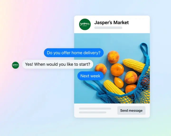 Shopper asking a local market about home delivery in a chat opened from an Instagram ad