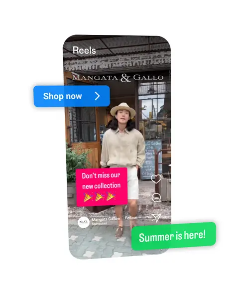 Instagram Reels shopping ad for a clothing shop with a Shop now button