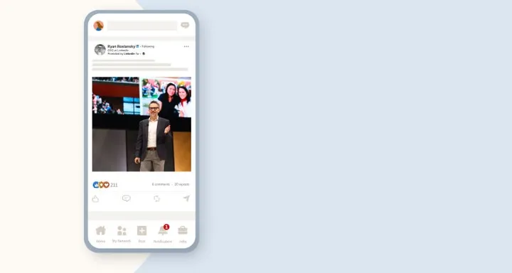 LinkedIn example of a Thought Leader Ad from a named person shown in the mobile feed
