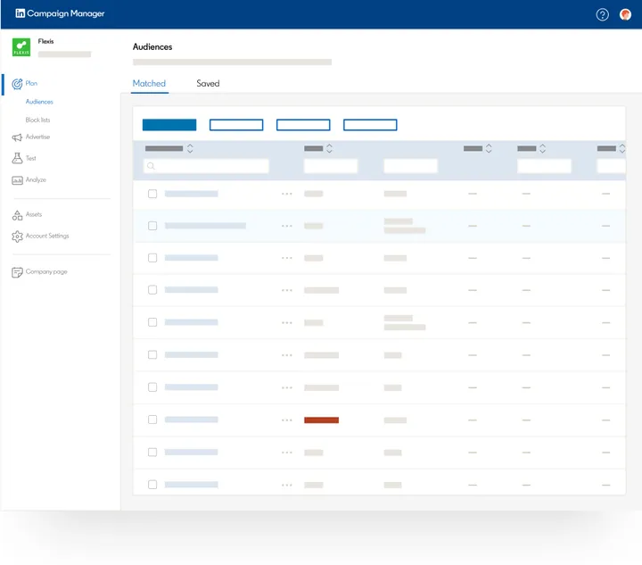 LinkedIn Campaign Manager example of a matched audience list built from target companies