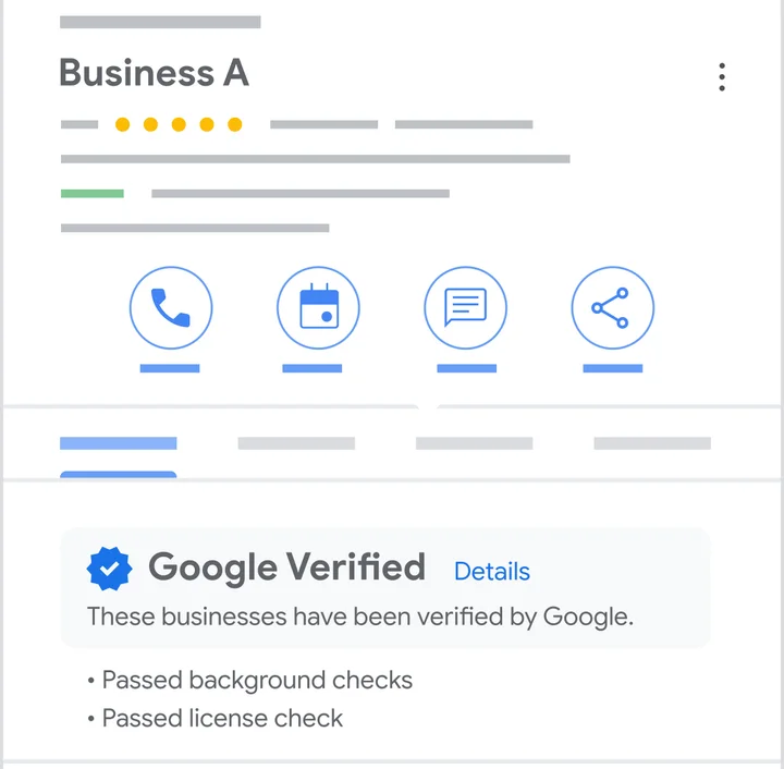 Google Verified box on a business profile listing passed background checks and a passed license check