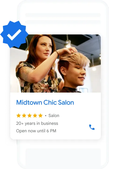 Google Local Services ad on a phone for a hair salon, with the Google Verified badge