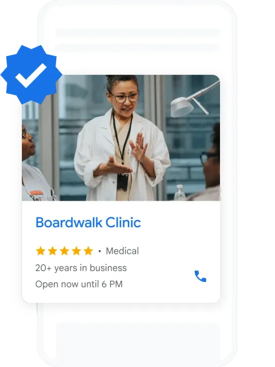 Google Local Services ad on a phone for a medical clinic, with the Google Verified badge