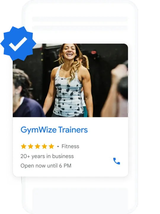 Google Local Services ad on a phone for a personal trainer, with the Google Verified badge