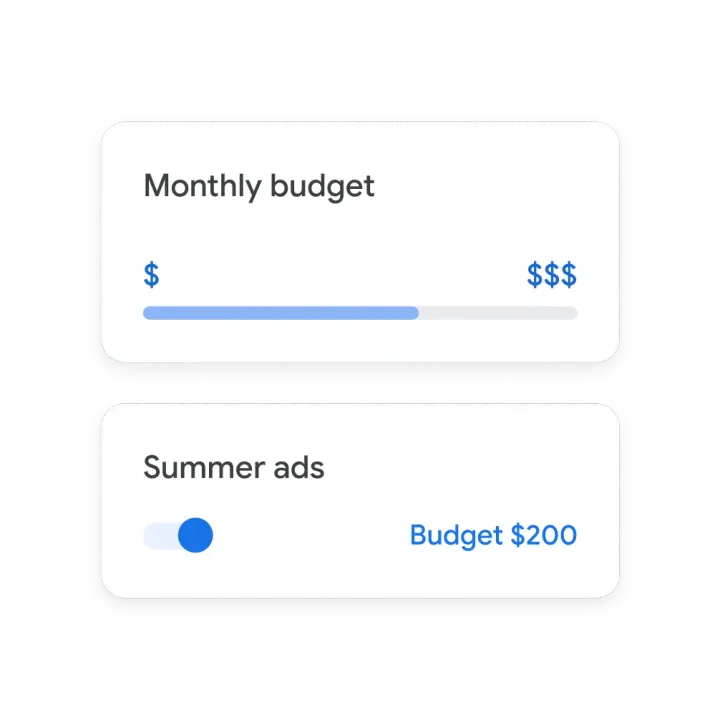 Local Services Ads budget controls with a budget slider and a seasonal budget switch
