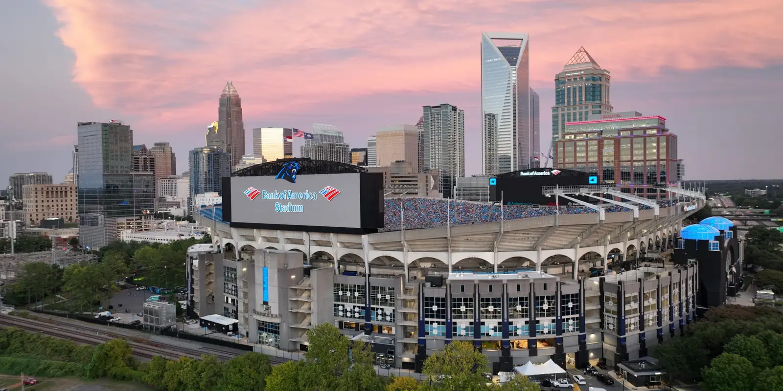 Bank of America Stadium bowl in Uptown Charlotte during an outdoor sporting event
