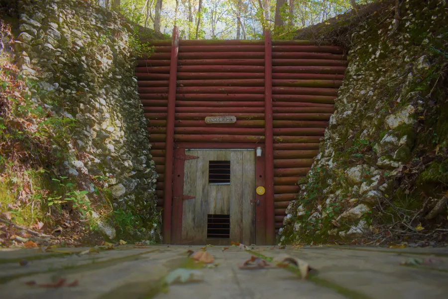 Underground mine tunnel entrance at Reed Gold Mine State Historic Site in Cabarrus County, North Carolina
