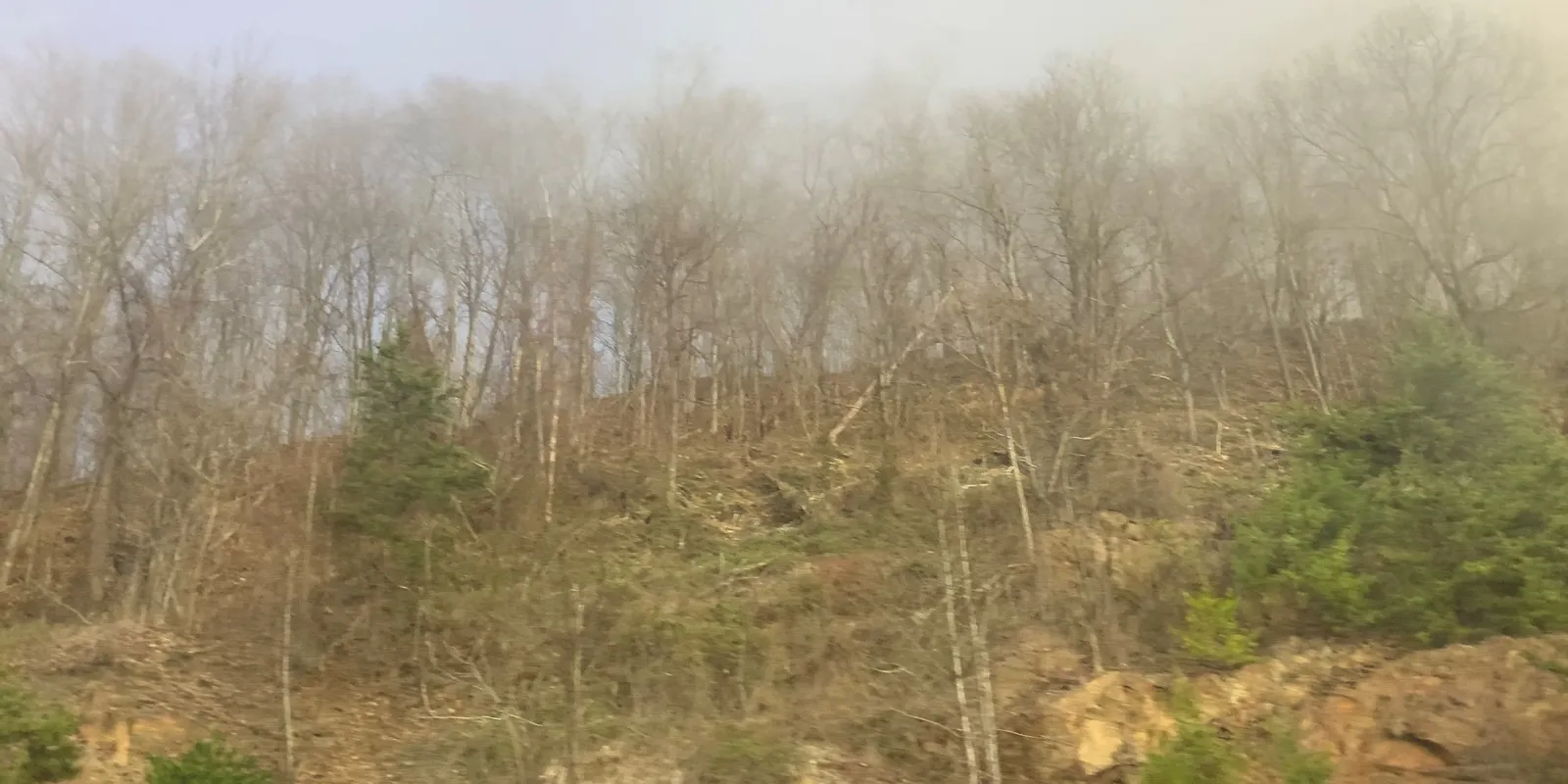 Panoramic vista and wooded ridgeline overlooking the foothills near Crowders Mountain State Park