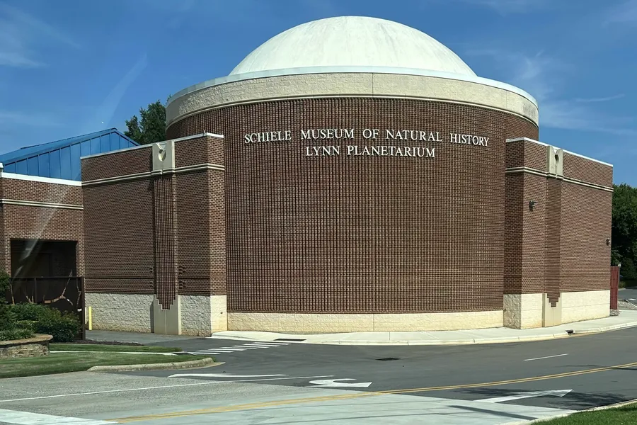 Main entrance and pavilion of The Schiele Museum of Natural History in Gastonia, North Carolina