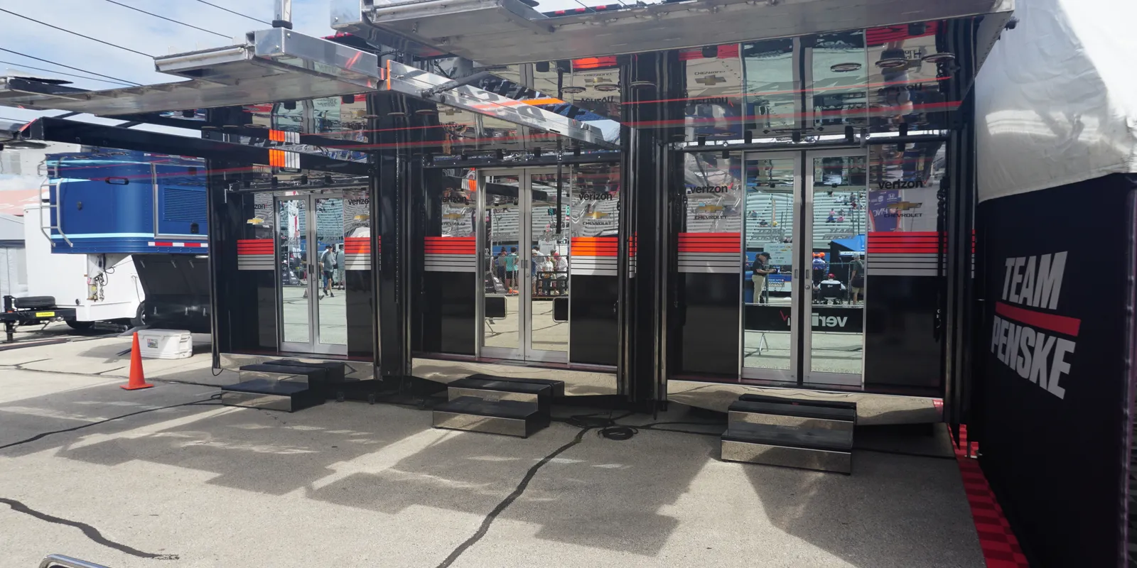 Team Penske racing transporters prepared for national championship competition