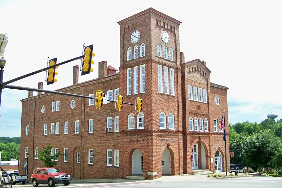 Chester City Hall and Opera House historic brick clock tower in downtown Chester