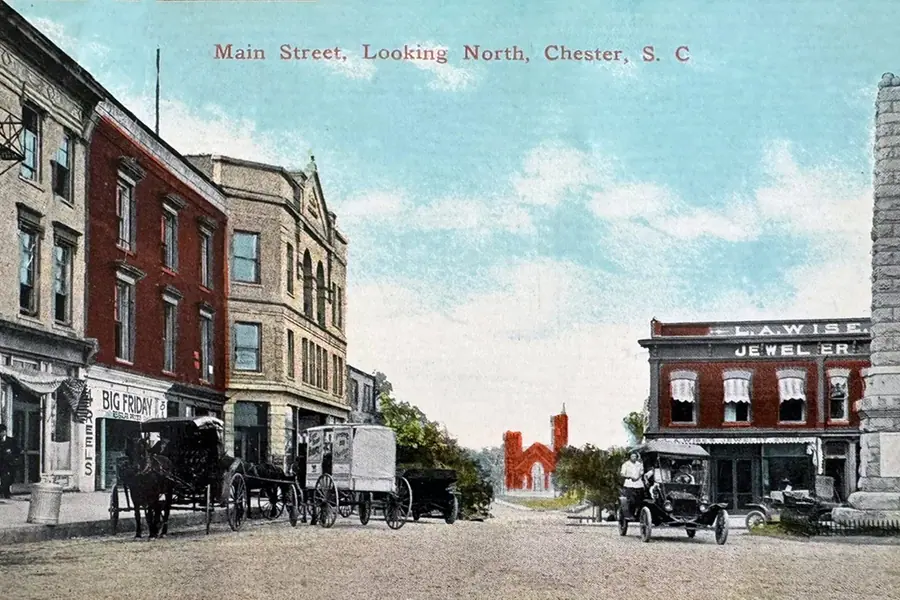Historic Main Street looking north toward The Hill in downtown Chester South Carolina