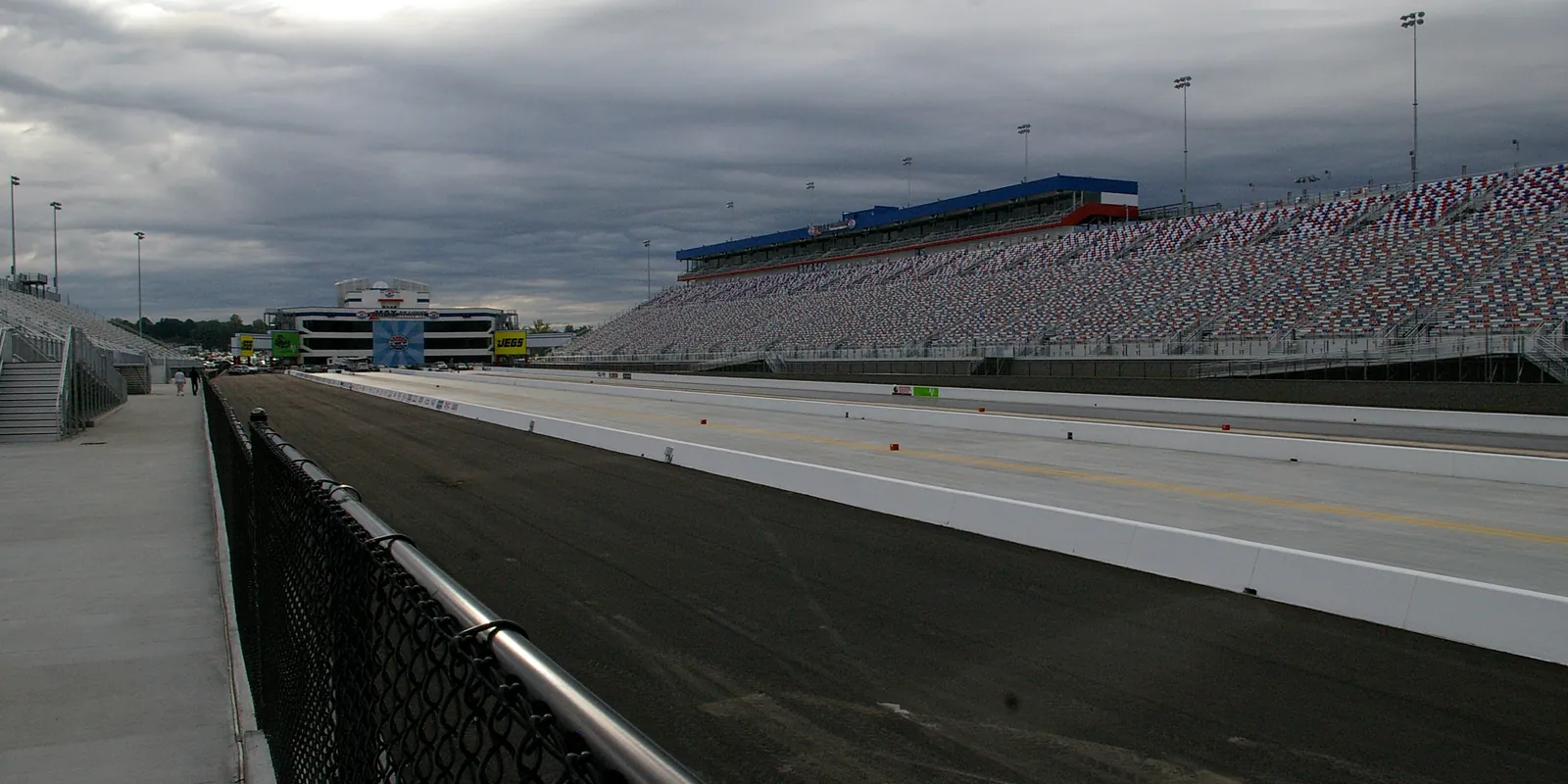 Four-lane drag racing and grandstands at zMAX Dragway in Concord, North Carolina