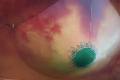 The Peachoid monumental 135-foot peach water tower along Interstate 85 in Gaffney, South Carolina