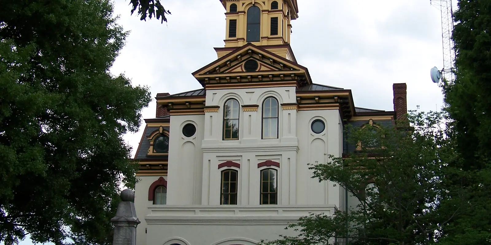Historic Victorian Cabarrus County Courthouse with ornamental cupola and stone portico in Concord, North Carolina