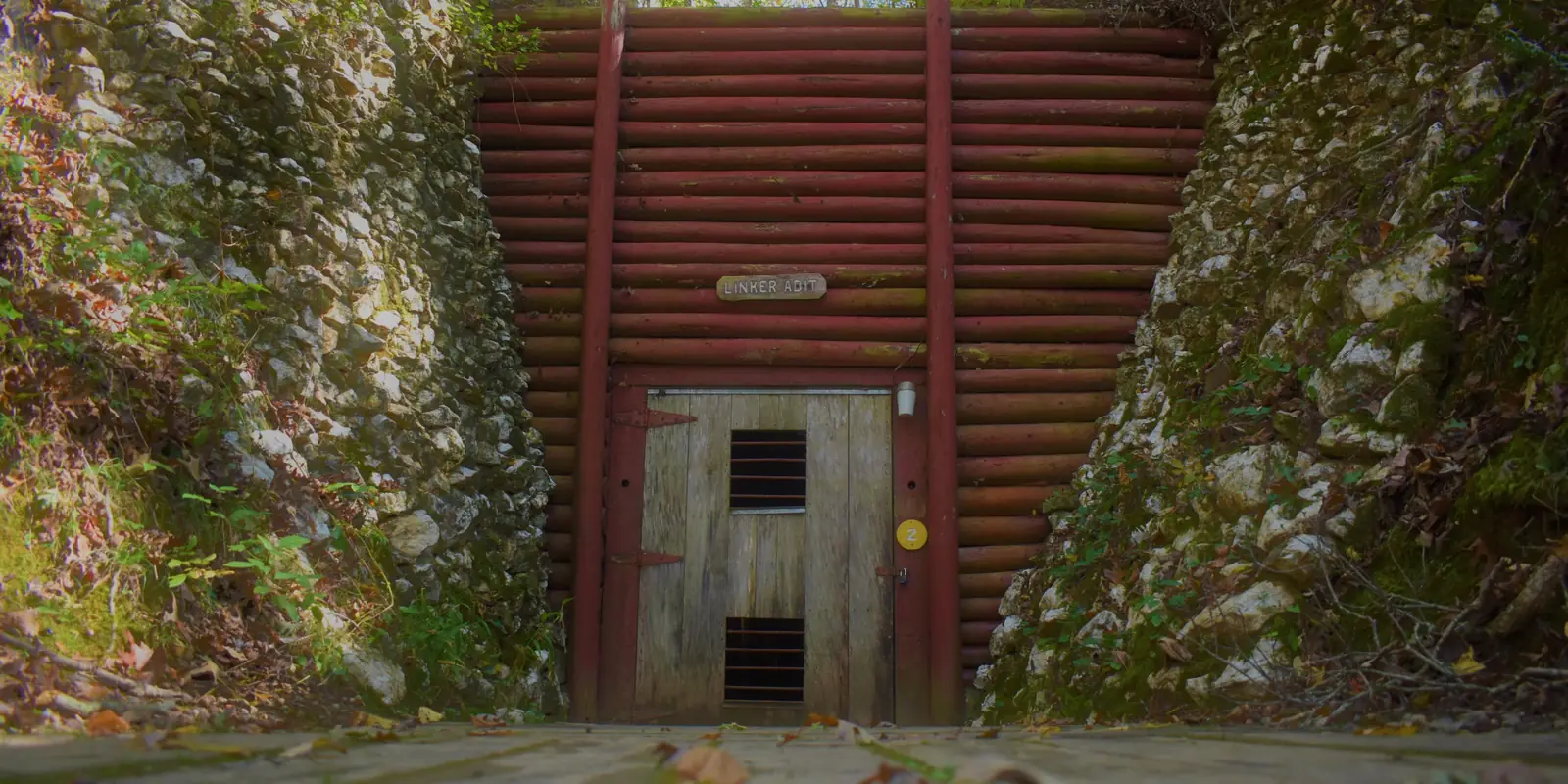 Underground adit and historic gold mining tunnel entrance at Reed Gold Mine State Historic Site in Cabarrus County