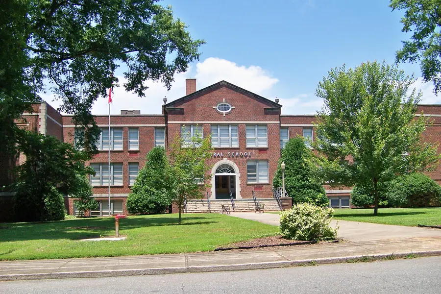 Historic brick architecture of Central School on Ridge Street in Kings Mountain, North Carolina
