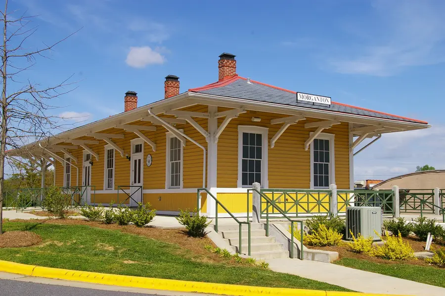 Historic railway station depot building along the Piedmont rail line