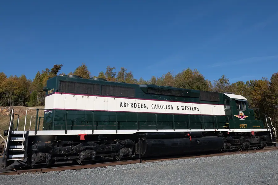 Diesel locomotive operating on rail sidings at Midland Logistics Park in North Carolina