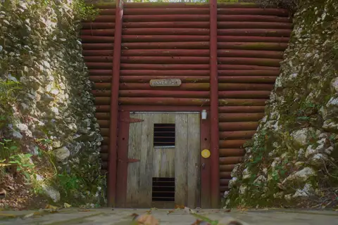 Historic Reed Gold Mine underground entrance portal and wooded grounds in Midland North Carolina