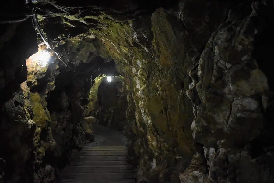Inside the underground mine tunnel and quartz rock formations at Reed Gold Mine in Midland