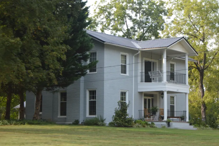 Historic 1859 Italianate facade of the Harbin-Long House in the Salisbury Street Historic District in Mocksville