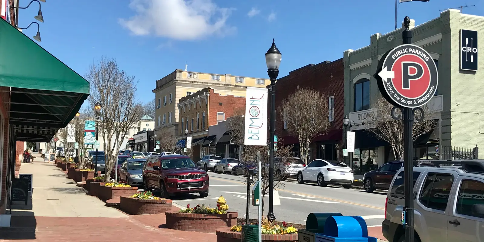 Historic Main Street retail district in neighboring Belmont, North Carolina connecting to Mount Holly commerce