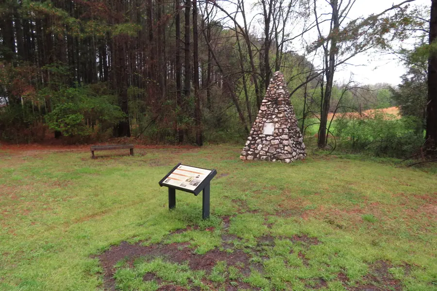 Historic log homestead cabin at the President James K. Polk birthplace in Pineville, North Carolina