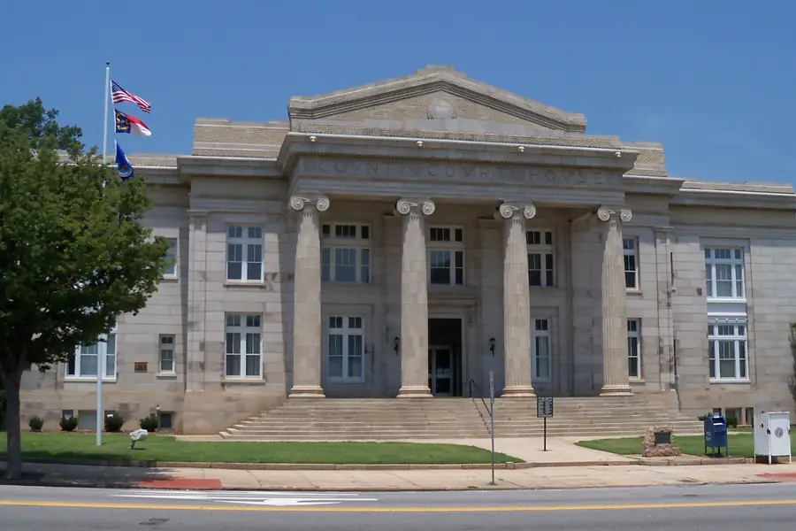 Historic Rowan County Courthouse neoclassical limestone facade on North Main Street in Salisbury NC