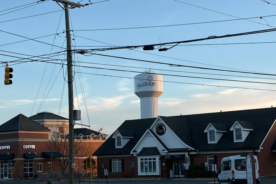 Street view of commercial avenues and civic district in Stallings, North Carolina
