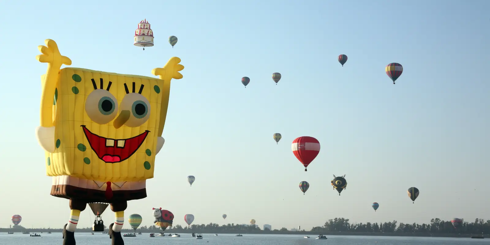 Mass ascension of colorful hot air balloons rising over green fields at the Carolina BalloonFest