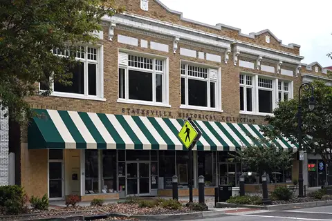 Historic brick commercial storefronts and streetscape in downtown Statesville North Carolina