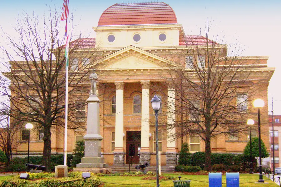 Historic Iredell County Courthouse neoclassical brick and limestone facade in Statesville NC