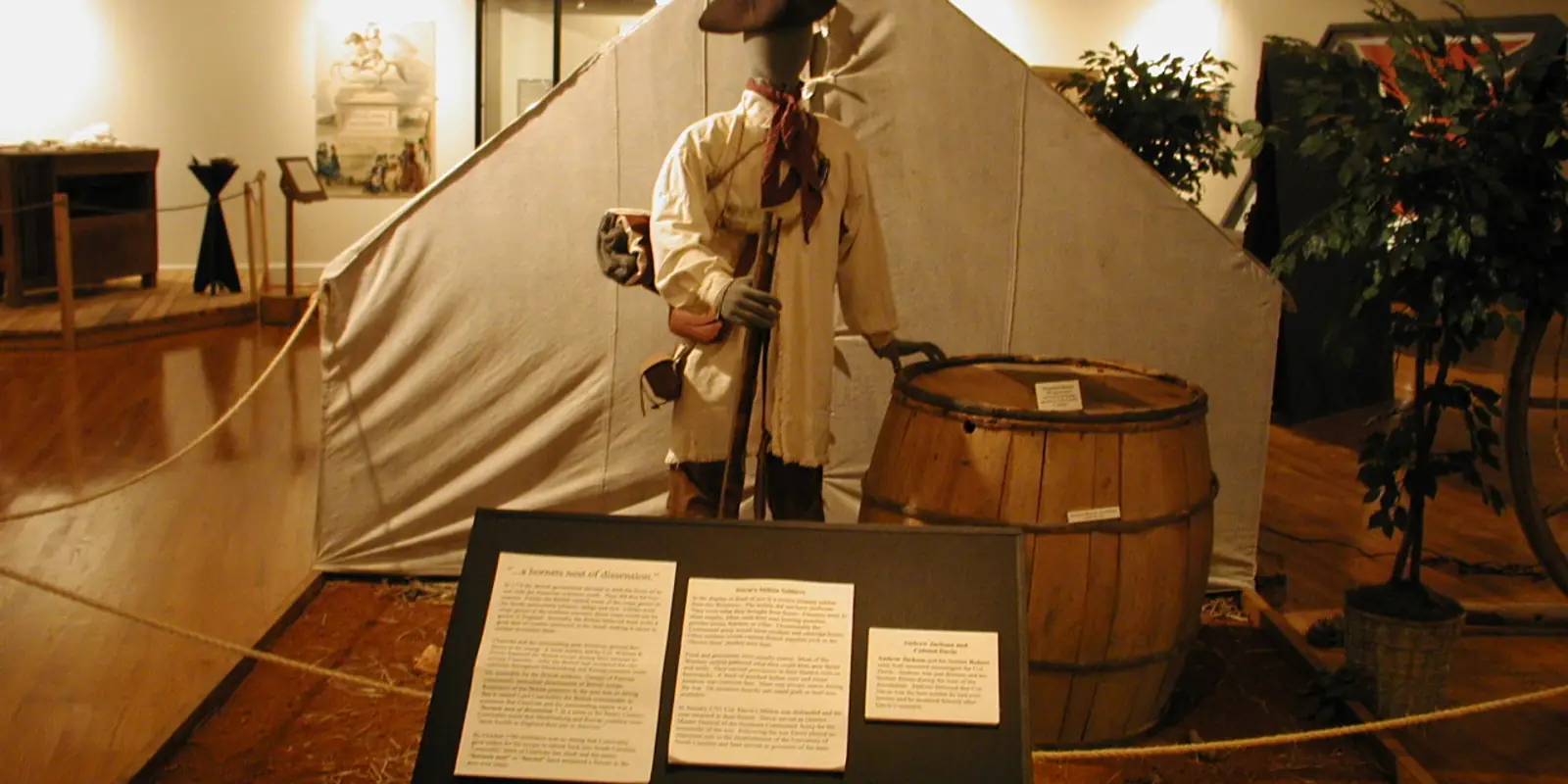 Colonial encampment and Revolutionary War history exhibit at the Museum of the Waxhaws
