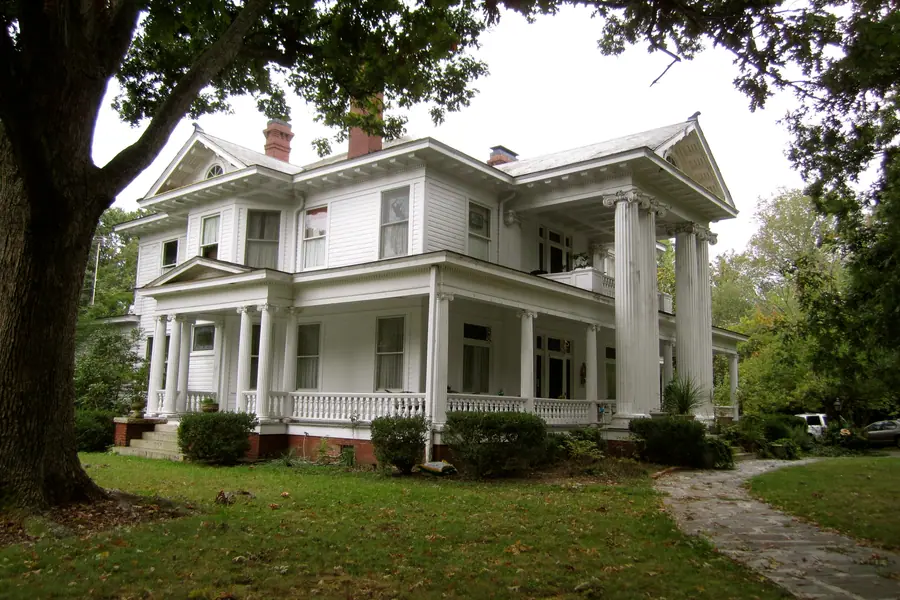 Neoclassical columns and historic Southern residential architecture in Union County near Wesley Chapel