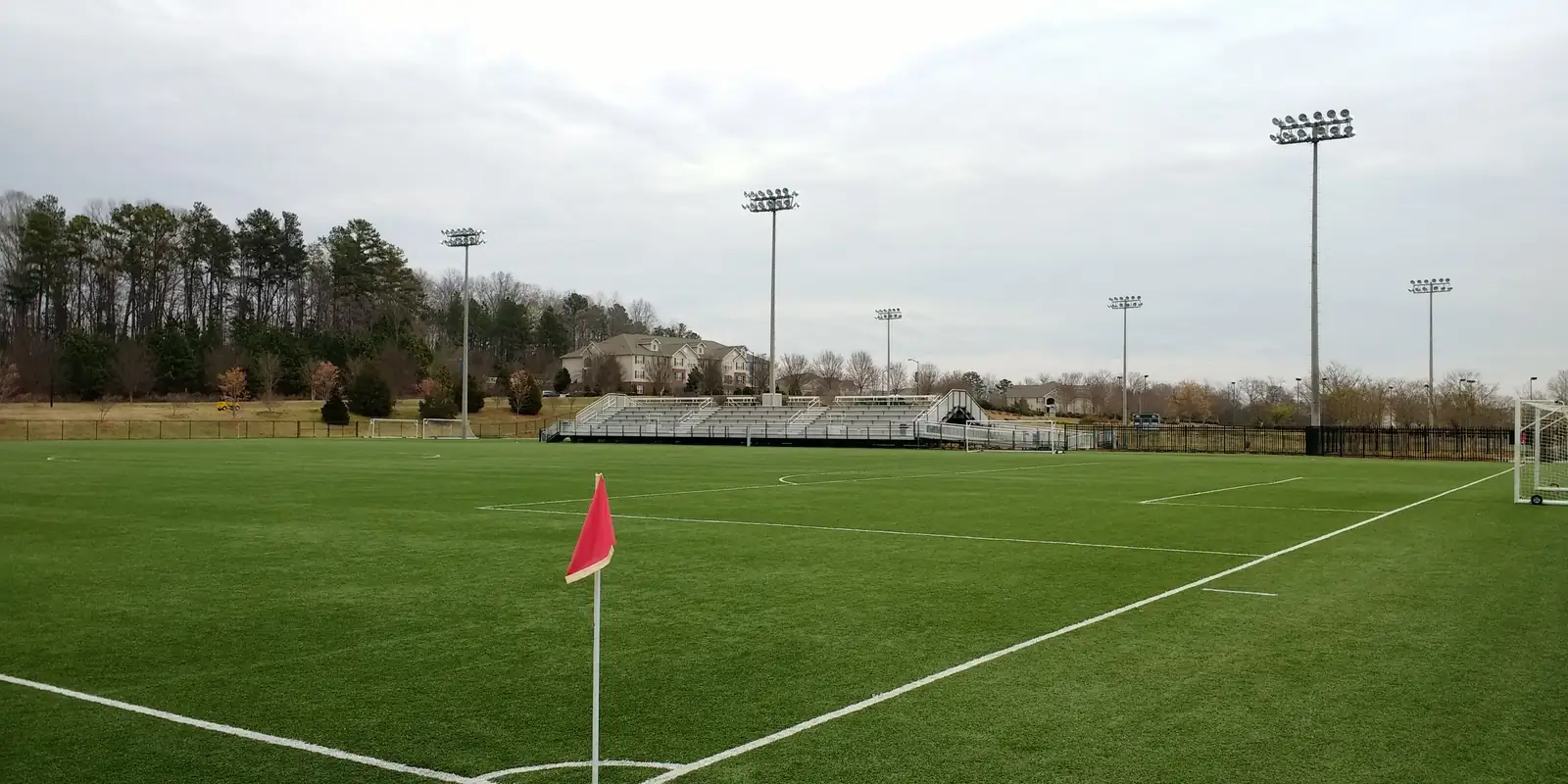 Athletic tournament fields and stadium lights at Manchester Meadows in Rock Hill