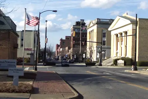 Downtown Main Street and historic commercial district in Rock Hill, South Carolina