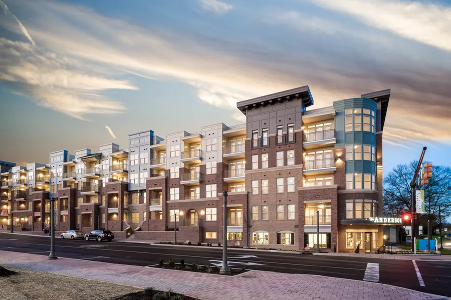 Historic Anderson Building and Main Street commercial facades in downtown Rock Hill, South Carolina