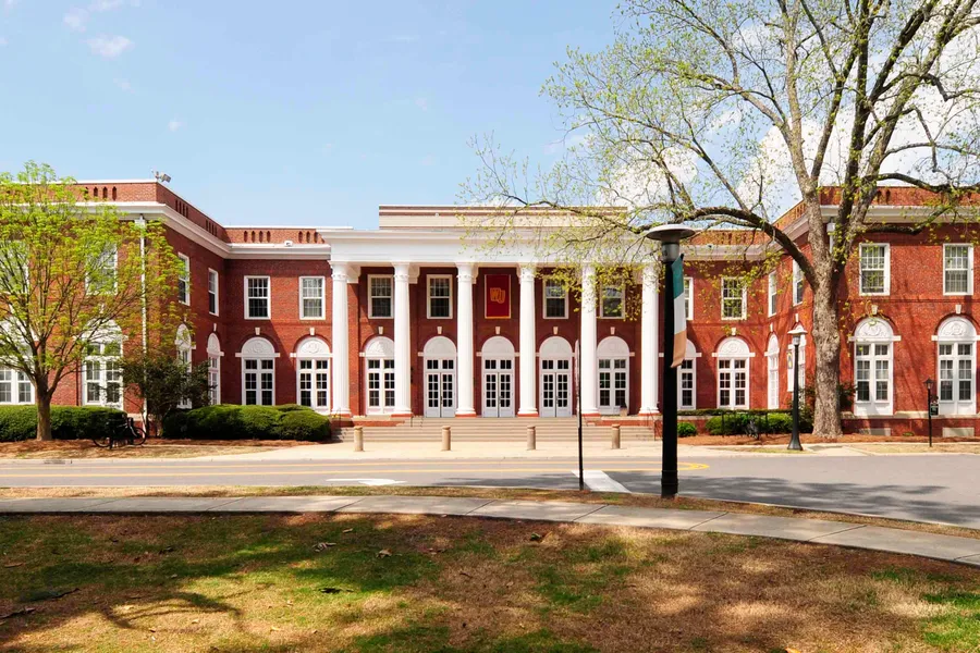 Historic brick administration buildings and Tillman Hall clock tower on the Winthrop University campus in Rock Hill, South Carolina
