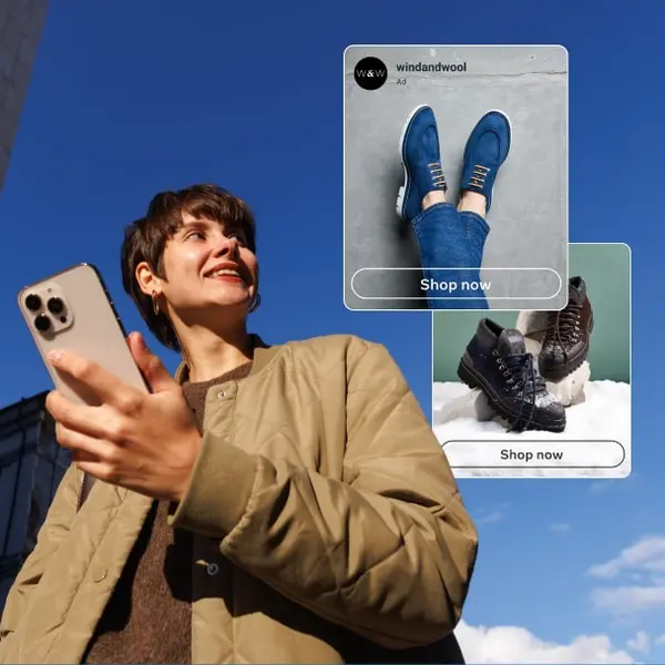 Shopper comparing two products on her phone after seeing them in Meta ads