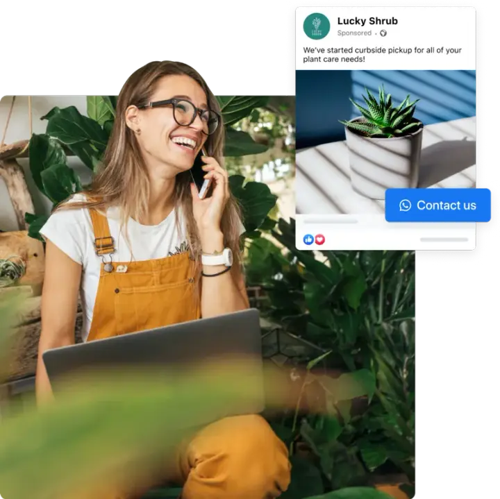 Woman calling a business after tapping the Contact us button on a Meta ad